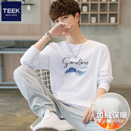 TEEK時(shí)尚休閑長(zhǎng)袖t恤男裝上衣 秋冬季新款圓領(lǐng)重磅體恤衫秋季男士上衣 【加絨保暖】JH30A白色 L