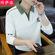 瑪薩洛（MASALUO）男士假兩件衛(wèi)衣春秋季2025新款襯衫領(lǐng)長(zhǎng)袖T恤休閑個(gè)性打底衫上衣 米白色 M