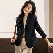 簡(jiǎn)蜓黑色小西裝外套女小個(gè)子短款2025春秋新款氣質(zhì)韓版休閑小西服上衣 黑色小西裝 【三?？邸?M（推薦90-99斤）