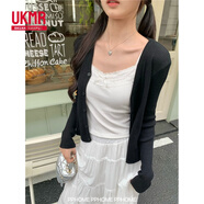 UKMRPPHOME自制甜妹開(kāi)衫早春針織開(kāi)衫經(jīng)典百搭糖果色V領(lǐng)外搭針織衫 黑色 S 80-90
