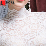 LUCALY新品假領(lǐng)木耳邊大碼2025秋冬高領(lǐng)蕾絲打底衫女修身洋氣無(wú)袖內搭立 白色 無(wú)袖薄款 M 建議90-100斤