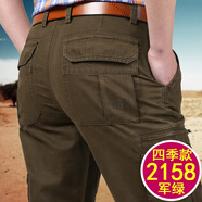 JEEP工裝褲男寬松大碼純棉春秋季多口袋中年高腰休閑褲子正品 咖啡色 2158四季款 44