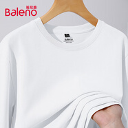 班尼路（Baleno）白色t恤男長袖春秋季潮流圓領內搭男士打底衫寬松純棉男裝上衣