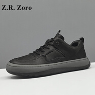 Z.R.Zoro奢侈品男鞋2025秋季新款復(fù)古百搭休閑鞋男透氣時尚板鞋厚底鞋子男 黑色低幫（現(xiàn)貨） 40