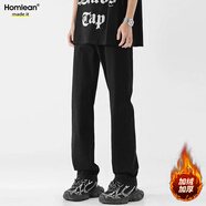 Homlean美式牛仔褲男秋冬季保暖加絨加厚喇叭休閑長(cháng)褲子22K6294-1黑色XL