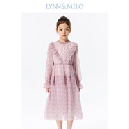 琳&麥羅LYNNMILO琳麥羅親子裝女童連衣裙2024秋款雪紡碎花母女長(cháng)袖裙子 粉色 120cm