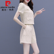 皮爾卡丹（pierre cardin）夏季2025年新款女士裝時(shí)尚套裝氣質(zhì)洋氣小個(gè)子休閑短褲兩件套套裝 杏色 S(90-100斤)