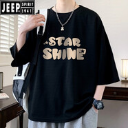 JEEP SPIRIT吉普七分袖t恤男夏季新款冰絲短.袖男寬松休閑青少年半袖體恤上衣 Q11337B黑色 M約90-115斤可穿