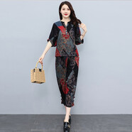 穆夏百合時(shí)尚休閑套裝女兩件套套裝褲子2025夏季新款女裝棉麻哈倫褲九分褲 紅色 XL 【130-140斤】