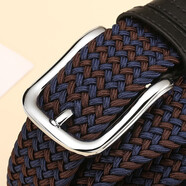 曼邦（MANBANG）編織腰帶男帆布皮帶真皮彈力松緊高爾夫休閑牛仔褲布褲帶送禮 MBP0217銀扣01啡間藍 100cm （適合腰圍2尺2-2尺4）