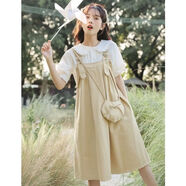 招晴瑜女童夏裝連衣裙奶系甜美學(xué)院風(fēng)背帶裙女學(xué)生寬松中長(zhǎng)款背心裙兩件 套裝 杏色裙 +白色襯衫-12青少年9少女10 165 S(關(guān)注加小禮物)-12青少年9少女10