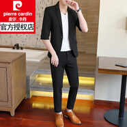 皮爾卡丹（pierre cardin）2025男士西服套裝韓版修身休閑外套中袖夏季薄款小西裝七分袖帥氣 926黑色-/三件套(上衣+衣服+褲子) L 170