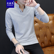 米格梵（MIGEFAN）長(zhǎng)袖t恤男春秋季潮流寬松大碼有領(lǐng)子純棉打底衫男士翻領(lǐng)Polo上衣服 T02灰色 XL
