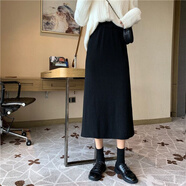 Radinka2025秋冬新款厚款毛線(xiàn)魚(yú)尾裙高腰顯瘦針織裙女荷葉邊小香風(fēng)半身裙 通勤簡(jiǎn)約黑色 均碼