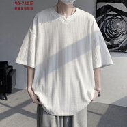 型楠宇胖子大碼冰絲小V領(lǐng)短袖t恤男夏季薄款潮流痞帥半袖寬松休閑體恤衫 T2015白色 3XL 建議170-190斤