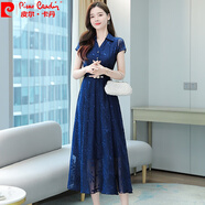 皮爾卡丹（pierre cardin）40歲女裝雪紡連衣裙女士2025年新款高貴氣質女神范夏天顯瘦長裙針 藏青色 3XL (120) -