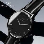 welly merck威利默克手表男士手表超薄簡(jiǎn)約商務(wù)石英腕表瑞士品牌送禮節日禮物 男款（銀針） 黑色皮帶款