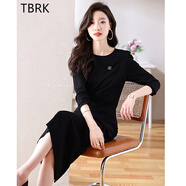 TBRK品牌女裝 歐洲站包臀連衣裙春秋新款修身顯瘦長袖后背小機心開叉垂感中長裙優(yōu)雅氣質(zhì)針織裙 圖片色 M