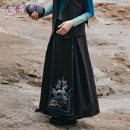生活在左【林棲作品】夏秋新款繡花新中式改良馬面裙半身裙女 黑色 M