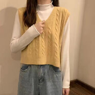 歐洛黛毛衣馬甲女寬松v領(lǐng)簡(jiǎn)約春秋新款馬夾坎肩顯瘦百搭針織背心上衣女 黃色 均碼 80-140斤