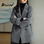 VRSZEE高端品牌雙面羊毛大衣女2025秋冬零羊絨時尚氣質中長款呢子外套 混灰色（人字紋） L （136-160斤）