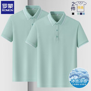 羅蒙（ROMON）兩件裝短袖t恤男翻領夏季新款冰絲透氣polo領打底男士商務體恤衫 豆綠+豆綠 XL