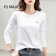 F1MAJE1T 高端設計師品牌 長(cháng)袖T恤女刺繡棉春秋韓版百搭上衣顯瘦打底衫 304白色 L (110-120斤)