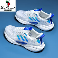 西域駱駝（VANCAMEL）2024新款春季透氣飛織情侶運動(dòng)鞋男女超輕減震爆米花軟底跑步鞋子 主圖款.爆米花   白冰藍 38