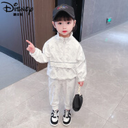 迪士尼（Disney）儿童时尚反光套装2022新款春秋潮装宝宝休闲衣服1-6岁小女孩卫衣两件套洋气 白色-莹光套装 90cm