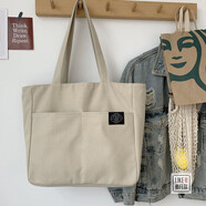 喜凡你原創(chuàng  )自制通勤日式簡(jiǎn)約水洗帆托特包手提袋百搭復古學(xué)生單肩書(shū)包 米色(都可放16寸筆記本電腦)