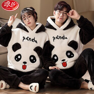 浪莎（LangSha）情侶裝睡衣男女士冬季加厚珊瑚絨保暖青少年卡通款家居服冬天套裝 LM4413 L 女160-165CM/98-118斤