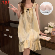 香雅馨帶胸墊睡裙夏季女款網(wǎng)紅風(fēng)甜美公主吊帶背心裙云朵棉女生夏天睡衣 4956-1條紋 M