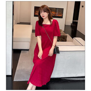 弗依郝敬酒服新娘夏季大碼200斤300優(yōu)雅結(jié)婚胖MM韓版氣質(zhì)紅色連衣裙240 酒紅色 6XL 建議200-230斤