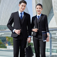 媚哥（Meige）小西裝女外套職業(yè)裝夏秋季長袖套裝正裝大學生酒店銀行西服工作服 黑色西裝+褲【高品質(zhì)厚款2件套】 L 碼【 約 95 - 105 斤人穿 】