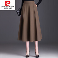 皮爾卡丹（pierre cardin）針織西裝裙半身裙女春秋季2025新款高腰中長款垂墜感a字百褶裙子 咖色針織面料80cm(春秋款) M