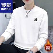 羅蒙（ROMON）絲光棉衛衣男春秋新款男士秋冬加絨加厚打底衫圓領(lǐng)長(cháng)袖T恤上衣男 白色款 單件裝 加絨 M105斤以下
