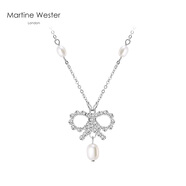 瑪汀薇思（Martine Wester）英國毛衣鏈女時尚吊墜水晶優(yōu)質(zhì)淡水珍珠蝴蝶結(jié)項鏈 白色