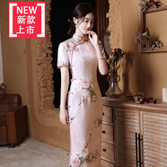 【特價(jià)撿漏】高檔輕奢重磅真絲緞面新款大碼女裝年輕款中長(zhǎng)款修身顯瘦中國(guó)風(fēng)日常旗袍連衣裙2022春夏改良 H2578 偏小 S
