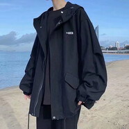 軒萊雅（XUANLAIYA）假兩件外套男夾克韓版潮流寬松百搭休閑連帽夾克男港風(fēng)帥氣上衣服 H420黑色 XL