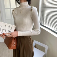 琳茹曼（LINRUMAN）半高領(lǐng)打底衫女秋冬2022年新款洋氣長袖修身針織上衣內(nèi)搭加厚毛衣 白色 均碼建議80-105斤