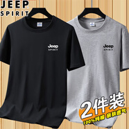 JEEP SPIRIT2024新款純棉短袖T恤男圓領(lǐng)寬松薄款男士夏季休閑半袖體恤打底衫 DX黑色+淺灰 2XL (建議135-150斤)