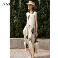 AMII女裝2025夏季新款氣質(zhì)連衣裙女復古設計感無(wú)袖背心裙子顯 杏色（修身版） XL 170/92A