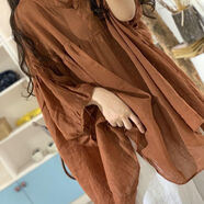 TCMUH棉麻女裝 高端上衣特大碼300斤女裝蝙蝠袖襯衫寬松胖mm復(fù)古色 焦糖色 4XL 【240-300】斤