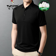 啄木鳥短袖t恤男冰絲薄款翻領(lǐng)Polo體恤衫夏季新品中青年寬松純色男半袖 2508黑色 175