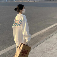 野原琳 復(fù)古加絨加厚寬松衛(wèi)衣女秋冬2023年春秋季女裝季慵懶風(fēng)ins上衣潮 白色圓領(lǐng)薄款（高品質(zhì)純棉） L