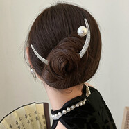 新中式簡約現(xiàn)代風上玄月發(fā)簪女夏天冷淡風高級感盤發(fā)簪子漢服頭飾 上弦月華紋-銀色