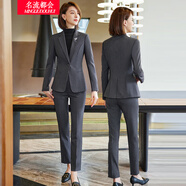 名流都會(huì )小西裝女職業(yè)套裝輕奢大尺碼高端通勤西服女英倫風(fēng)商務(wù)正裝工作服面試工衣女 灰色西裝+直筒小腳褲 XL