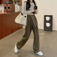 簡(jiǎn)方位原宿運(yùn)動(dòng)褲女春秋夏高腰寬松直筒休閑衛(wèi)褲薄款慵懶垂感拖地闊腿褲 亞麻色 S  (收藏關(guān)注優(yōu)先發(fā)貨)