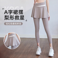 Rianne.He拼色健身運動(dòng)跑步裙褲訓練高腰提臀裸感遮臀假兩件瑜伽褲