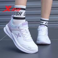 特步（XTEP）女鞋秋季軟底跑步鞋女休閑老爹鞋輕質(zhì)秋季新款皮面防水運(yùn)動(dòng)鞋子女 白紫蘭(皮面防水) 37